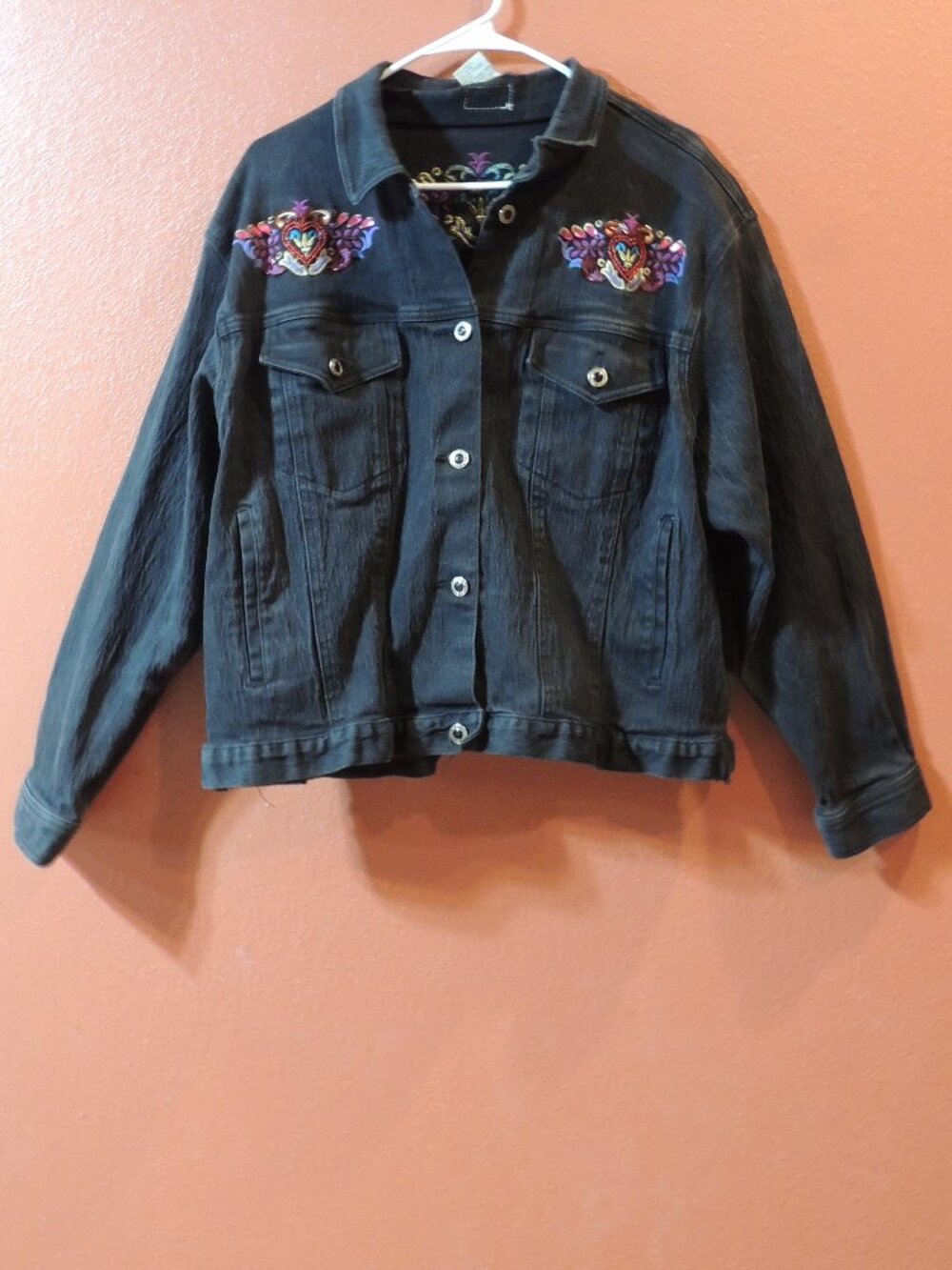 Stefano Jacket Rhine Stone Embroidered Woman Size 24 Vintage 1990s Denim Jacket